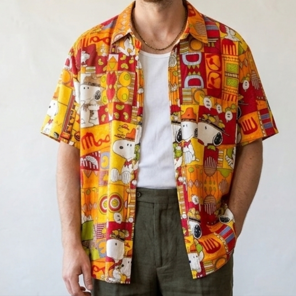 NWT Peanuts Snoopy Joe Cool Mosaic Print Button Down Shirt Men’s XL Retro